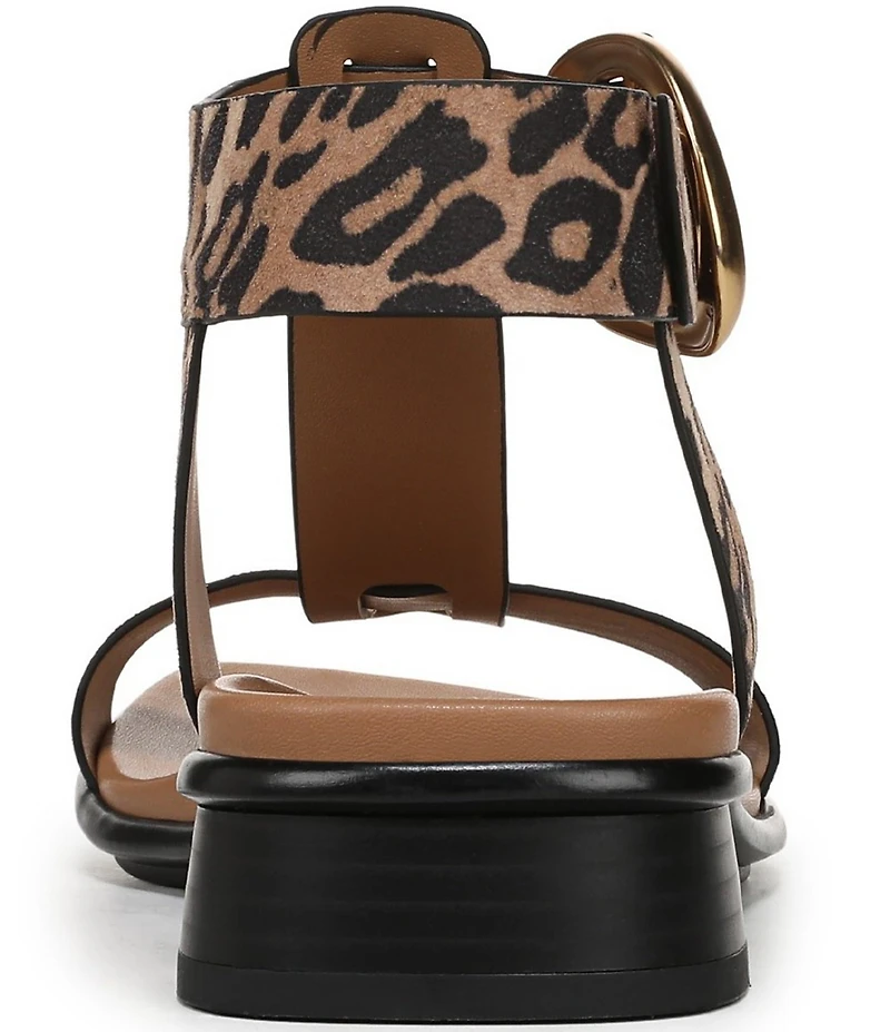 Naturalizer Brandy Leopard Print Suede Big Buckle Hardware T-Strap Ankle Wrap Sandals