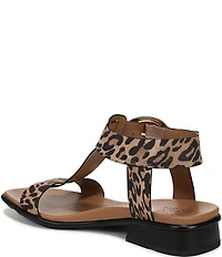 Naturalizer Brandy Leopard Print Suede Big Buckle Hardware T-Strap Ankle Wrap Sandals