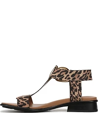 Naturalizer Brandy Leopard Print Suede Big Buckle Hardware T-Strap Ankle Wrap Sandals