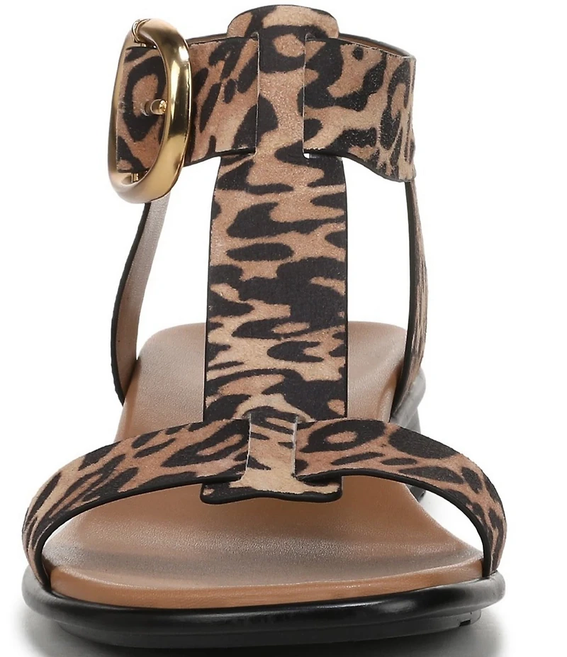 Naturalizer Brandy Leopard Print Suede Big Buckle Hardware T-Strap Ankle Wrap Sandals