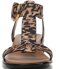 Naturalizer Brandy Leopard Print Suede Big Buckle Hardware T-Strap Ankle Wrap Sandals