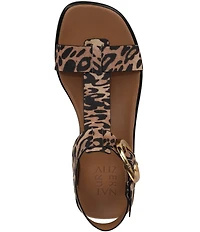 Naturalizer Brandy Leopard Print Suede Big Buckle Hardware T-Strap Ankle Wrap Sandals
