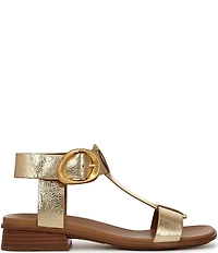 Naturalizer Brandy Metallic Big Buckle Hardware T-Strap Ankle Wrap Sandals
