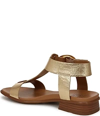 Naturalizer Brandy Metallic Big Buckle Hardware T-Strap Ankle Wrap Sandals