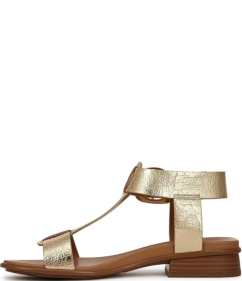 Naturalizer Brandy Metallic Big Buckle Hardware T-Strap Ankle Wrap Sandals