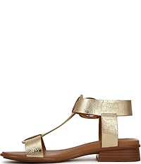 Naturalizer Brandy Metallic Big Buckle Hardware T-Strap Ankle Wrap Sandals