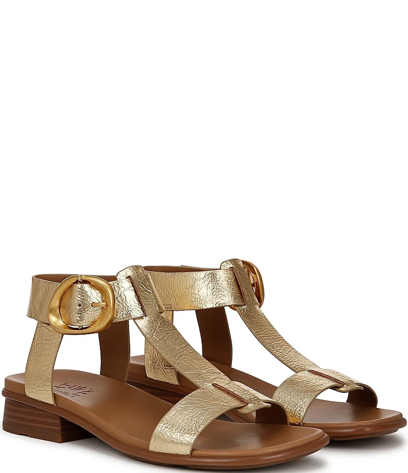 Naturalizer Brandy Metallic Big Buckle Hardware T-Strap Ankle Wrap Sandals
