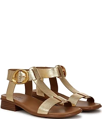 Naturalizer Brandy Metallic Big Buckle Hardware T-Strap Ankle Wrap Sandals