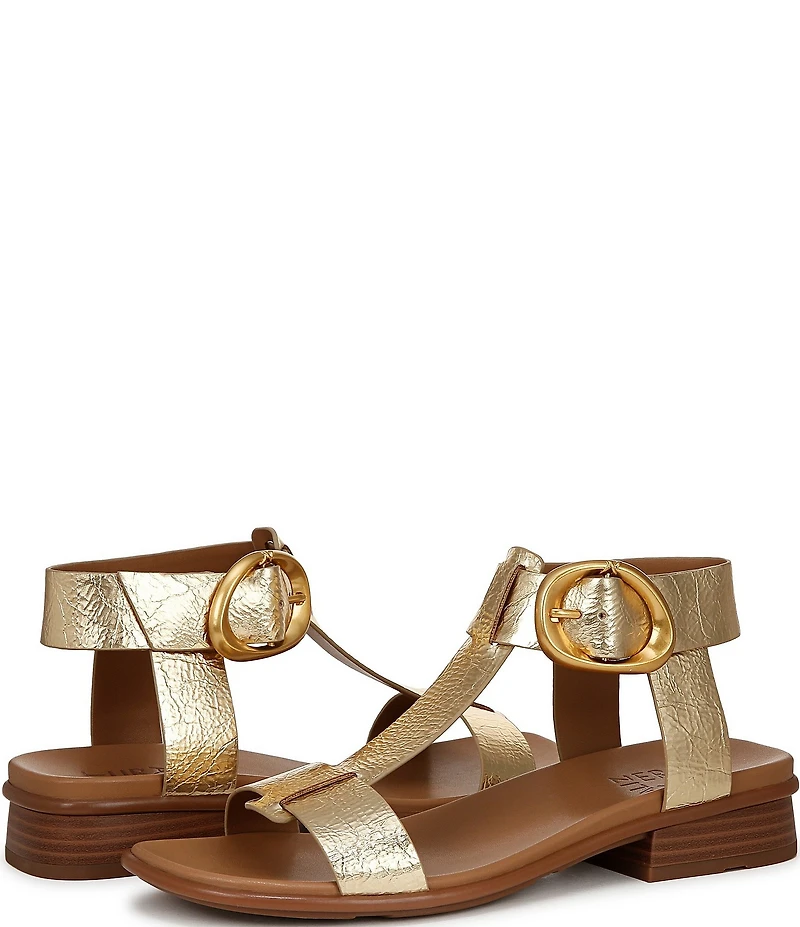 Naturalizer Brandy Metallic Big Buckle Hardware T-Strap Ankle Wrap Sandals