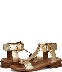 Naturalizer Brandy Metallic Big Buckle Hardware T-Strap Ankle Wrap Sandals