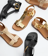 Naturalizer Brandy Metallic Big Buckle Hardware T-Strap Ankle Wrap Sandals