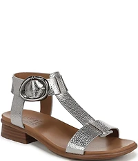 Naturalizer Brandy Metallic Big Buckle Hardware T-Strap Ankle Wrap Sandals