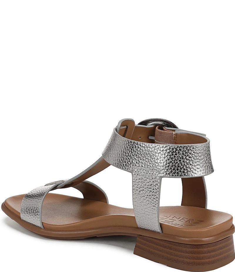 Naturalizer Brandy Metallic Big Buckle Hardware T-Strap Ankle Wrap Sandals