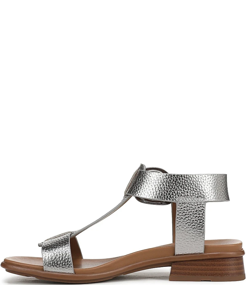 Naturalizer Brandy Metallic Big Buckle Hardware T-Strap Ankle Wrap Sandals