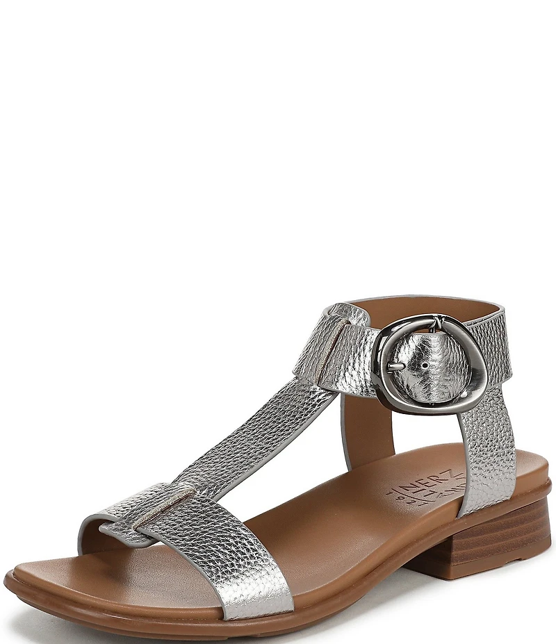 Naturalizer Brandy Metallic Big Buckle Hardware T-Strap Ankle Wrap Sandals