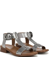 Naturalizer Brandy Metallic Big Buckle Hardware T-Strap Ankle Wrap Sandals