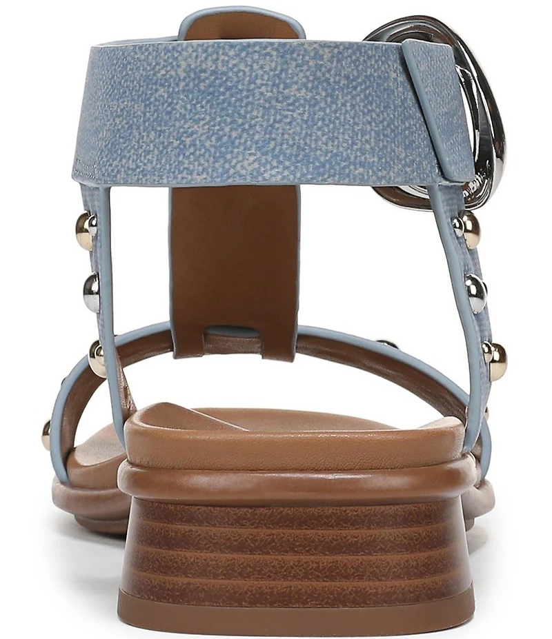 Naturalizer Brandy Studded Denim Big Buckle Hardware T-Strap Ankle Wrap Sandals