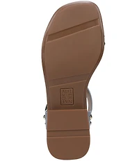 Naturalizer Brandy Studded Denim Big Buckle Hardware T-Strap Ankle Wrap Sandals