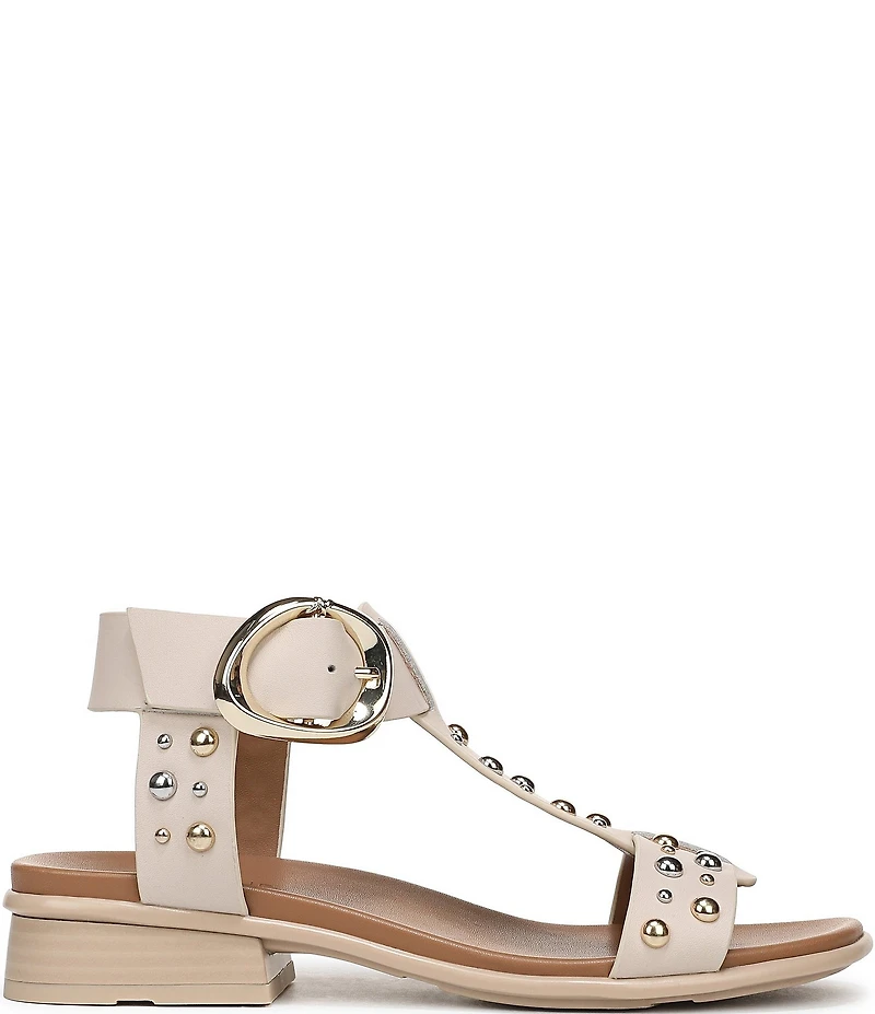Naturalizer Brandy Studded Leather Big Buckle Hardware T-Strap Ankle Wrap Sandals