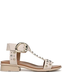 Naturalizer Brandy Studded Leather Big Buckle Hardware T-Strap Ankle Wrap Sandals