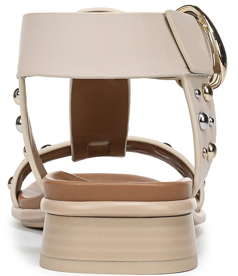 Naturalizer Brandy Studded Leather Big Buckle Hardware T-Strap Ankle Wrap Sandals