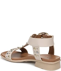 Naturalizer Brandy Studded Leather Big Buckle Hardware T-Strap Ankle Wrap Sandals