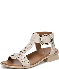 Naturalizer Brandy Studded Leather Big Buckle Hardware T-Strap Ankle Wrap Sandals