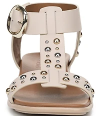 Naturalizer Brandy Studded Leather Big Buckle Hardware T-Strap Ankle Wrap Sandals