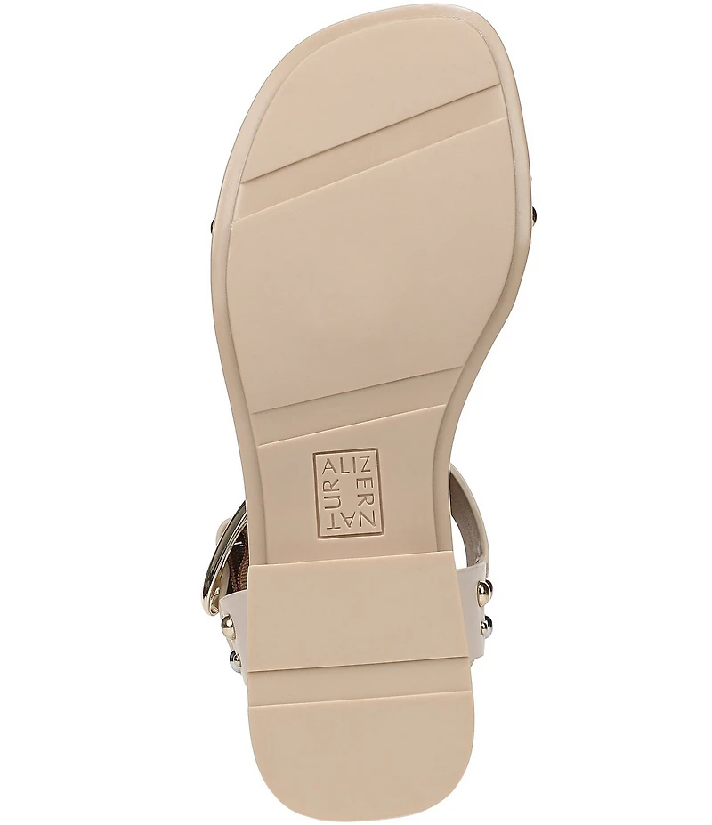 Naturalizer Brandy Studded Leather Big Buckle Hardware T-Strap Ankle Wrap Sandals