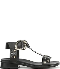 Naturalizer Brandy Studded Leather Big Buckle Hardware T-Strap Ankle Wrap Sandals
