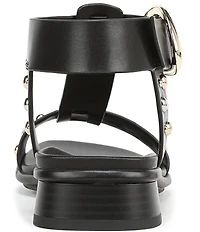 Naturalizer Brandy Studded Leather Big Buckle Hardware T-Strap Ankle Wrap Sandals