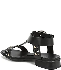 Naturalizer Brandy Studded Leather Big Buckle Hardware T-Strap Ankle Wrap Sandals