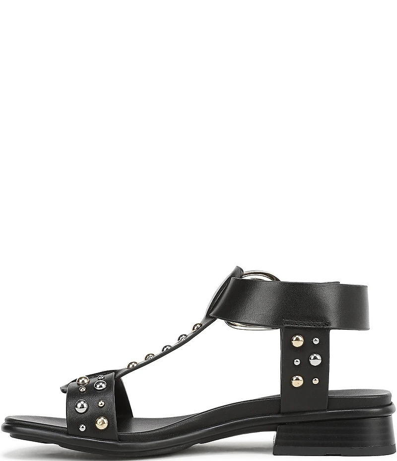 Naturalizer Brandy Studded Leather Big Buckle Hardware T-Strap Ankle Wrap Sandals