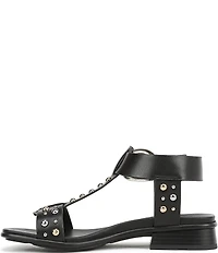 Naturalizer Brandy Studded Leather Big Buckle Hardware T-Strap Ankle Wrap Sandals