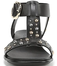 Naturalizer Brandy Studded Leather Big Buckle Hardware T-Strap Ankle Wrap Sandals