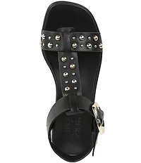 Naturalizer Brandy Studded Leather Big Buckle Hardware T-Strap Ankle Wrap Sandals