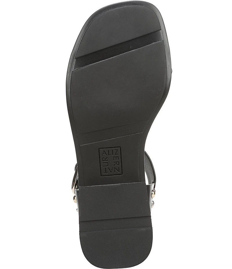 Naturalizer Brandy Studded Leather Big Buckle Hardware T-Strap Ankle Wrap Sandals