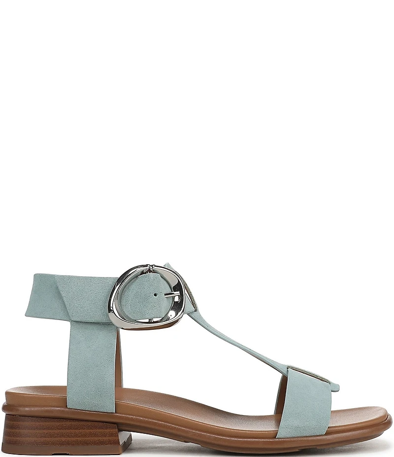 Naturalizer Brandy Suede Big Buckle Hardware T-Strap Ankle Wrap Sandals