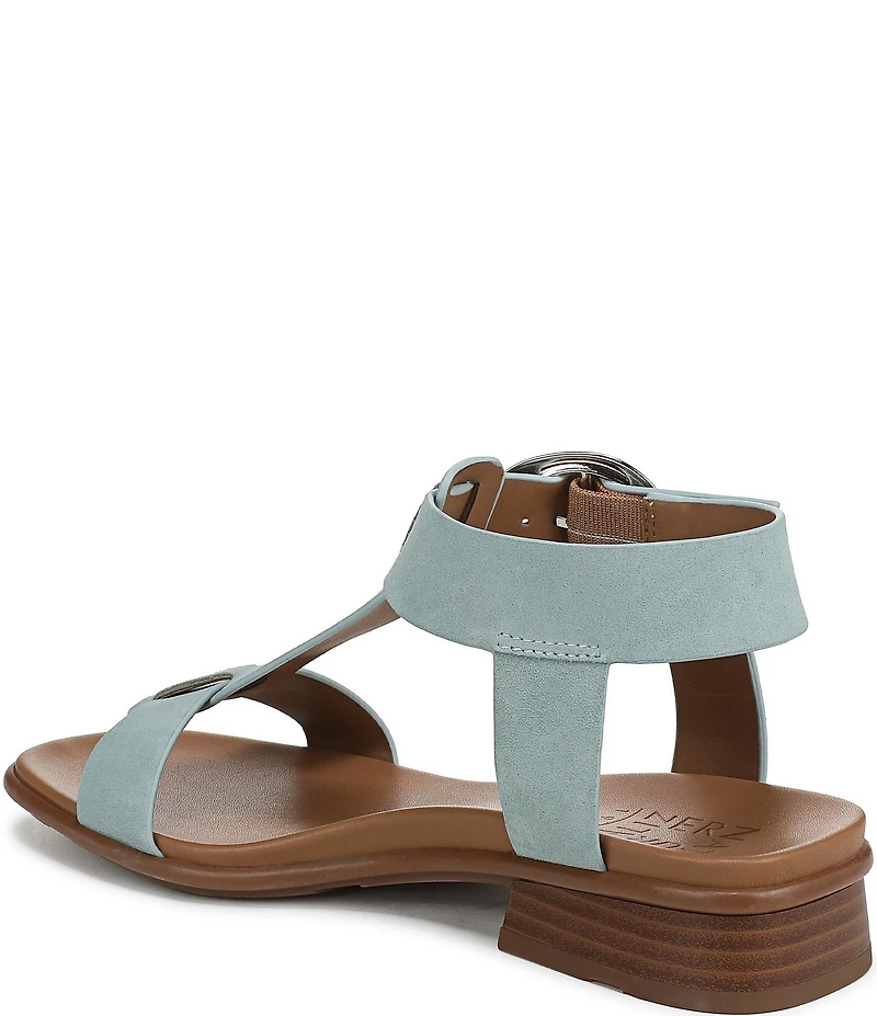 Naturalizer Brandy Suede Big Buckle Hardware T-Strap Ankle Wrap Sandals