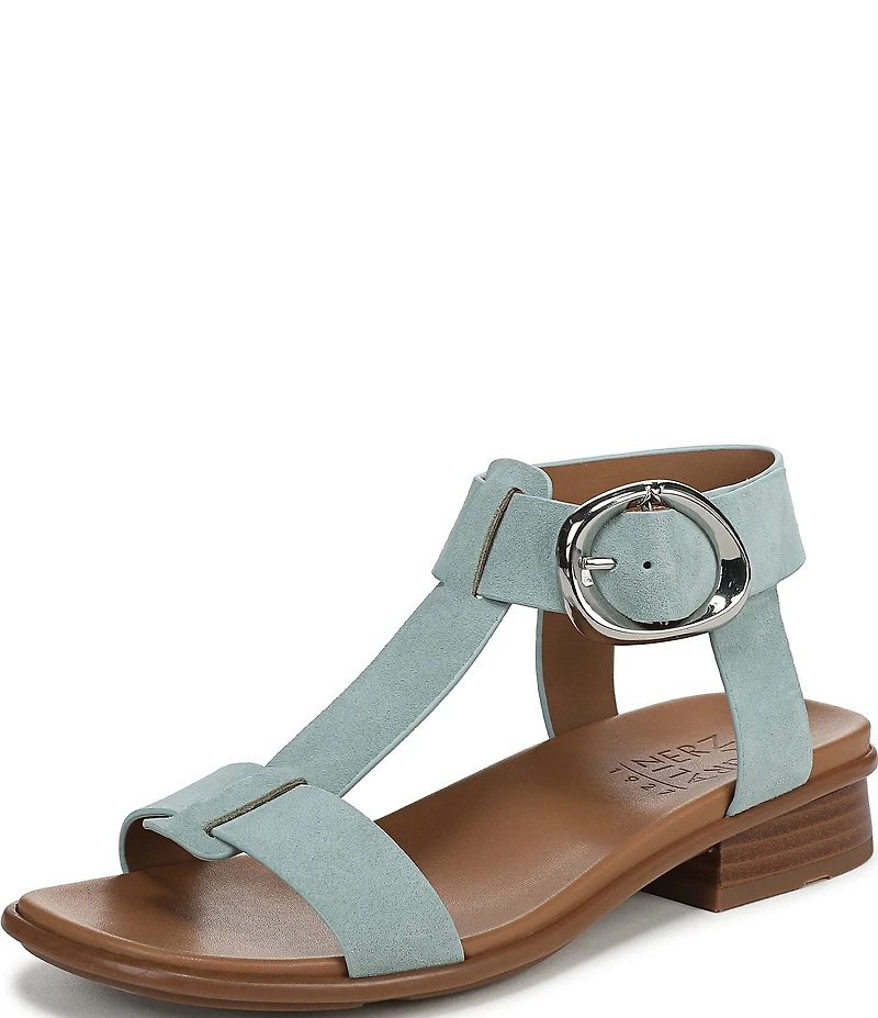 Naturalizer Brandy Suede Big Buckle Hardware T-Strap Ankle Wrap Sandals
