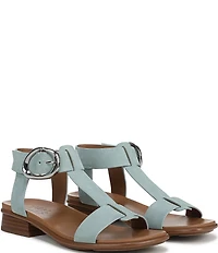 Naturalizer Brandy Suede Big Buckle Hardware T-Strap Ankle Wrap Sandals