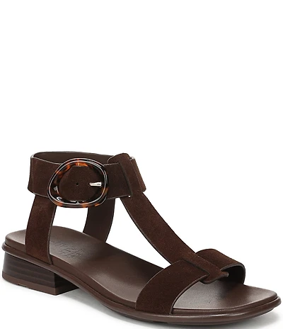 Naturalizer Brandy Suede Big Buckle Hardware T-Strap Ankle Wrap Sandals