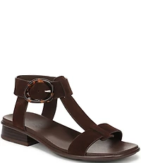 Naturalizer Brandy Suede Big Buckle Hardware T-Strap Ankle Wrap Sandals