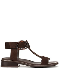 Naturalizer Brandy Suede Big Buckle Hardware T-Strap Ankle Wrap Sandals