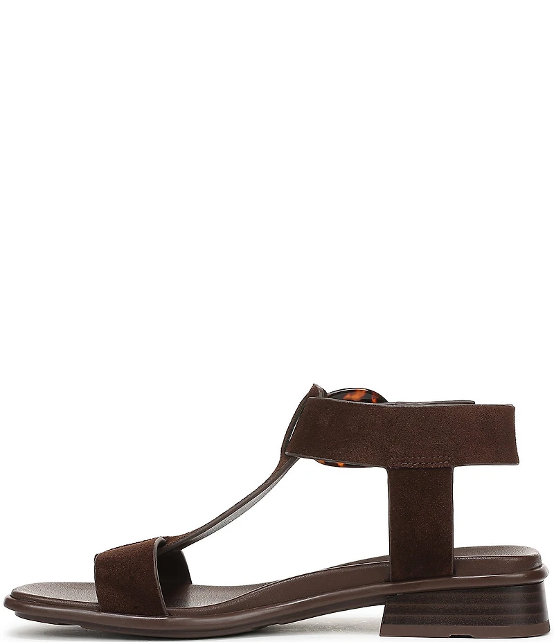 Naturalizer Brandy Suede Big Buckle Hardware T-Strap Ankle Wrap Sandals