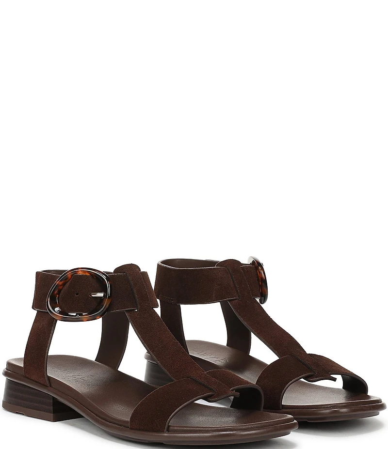 Naturalizer Brandy Suede Big Buckle Hardware T-Strap Ankle Wrap Sandals