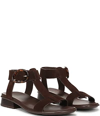 Naturalizer Brandy Suede Big Buckle Hardware T-Strap Ankle Wrap Sandals