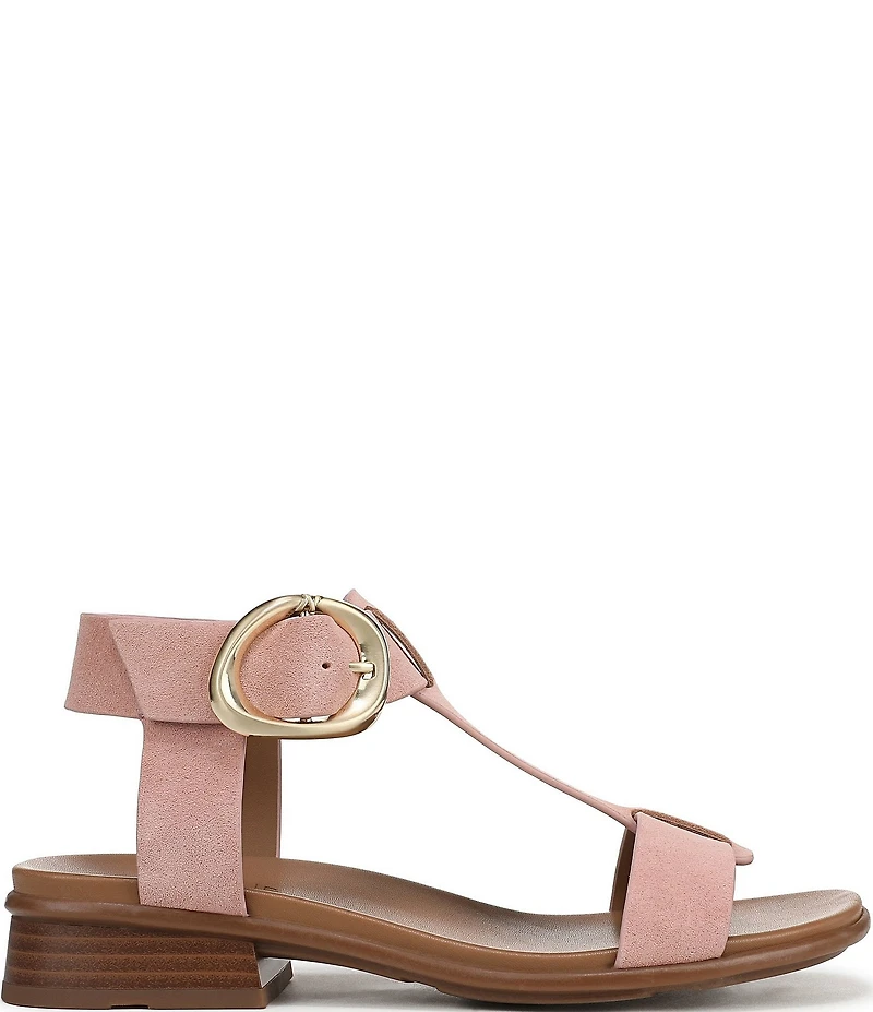 Naturalizer Brandy Suede Big Buckle Hardware T-Strap Ankle Wrap Sandals