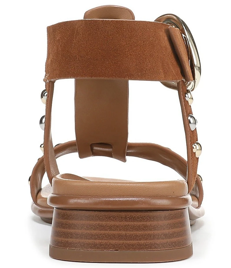 Naturalizer Brandy Suede Stud Big Buckle Hardware T-Strap Ankle Wrap Sandals