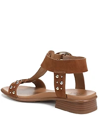 Naturalizer Brandy Suede Stud Big Buckle Hardware T-Strap Ankle Wrap Sandals